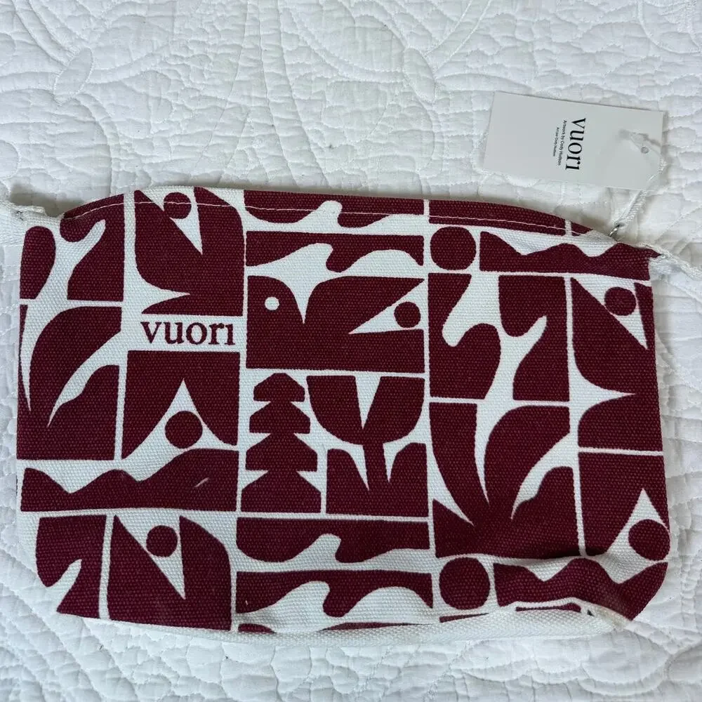 Vuori Red White Holiday Pouch Travel Cosmetic Zip Bag Festive Gift Accessory